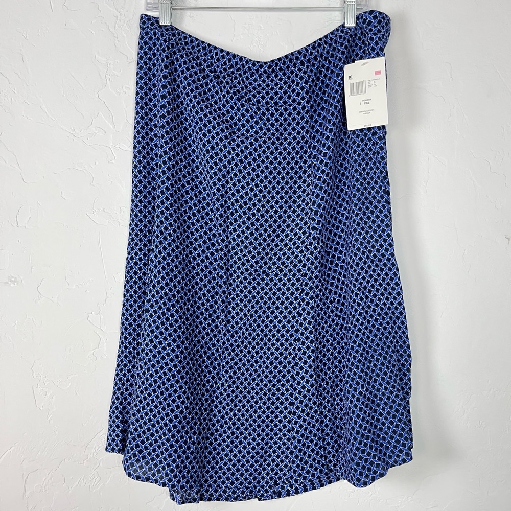 Kmart‎ Jaclyn Smith Skirt Pull On Flowy Knit Printed Blue Elastic Waist Pleated